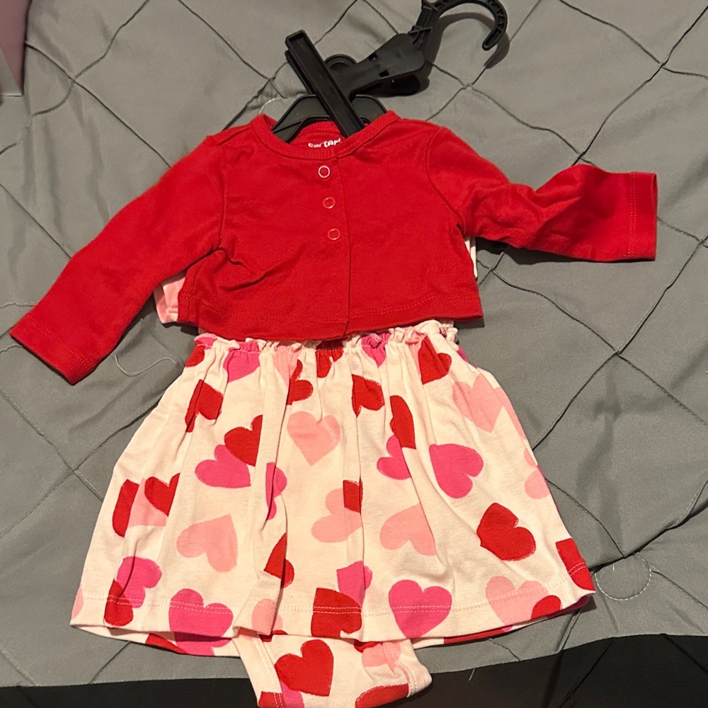 Red and Pink Heart Baby Dress Set